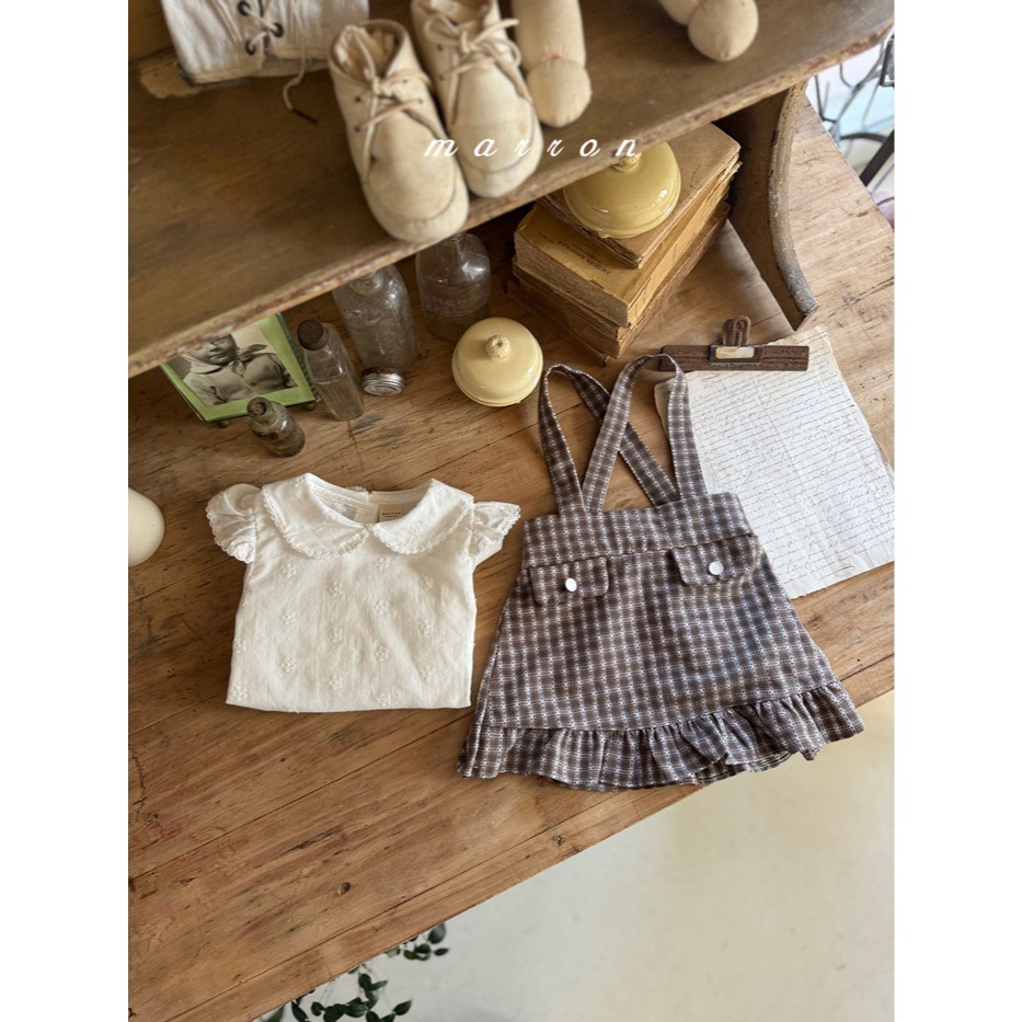 26春 正韓 Marron Petite Bloom｜復古格紋吊帶裙（75-110cm)-細節圖4