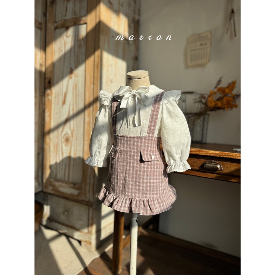 26春 正韓 Marron Petite Bloom｜復古格紋吊帶裙（75-110cm)-細節圖5