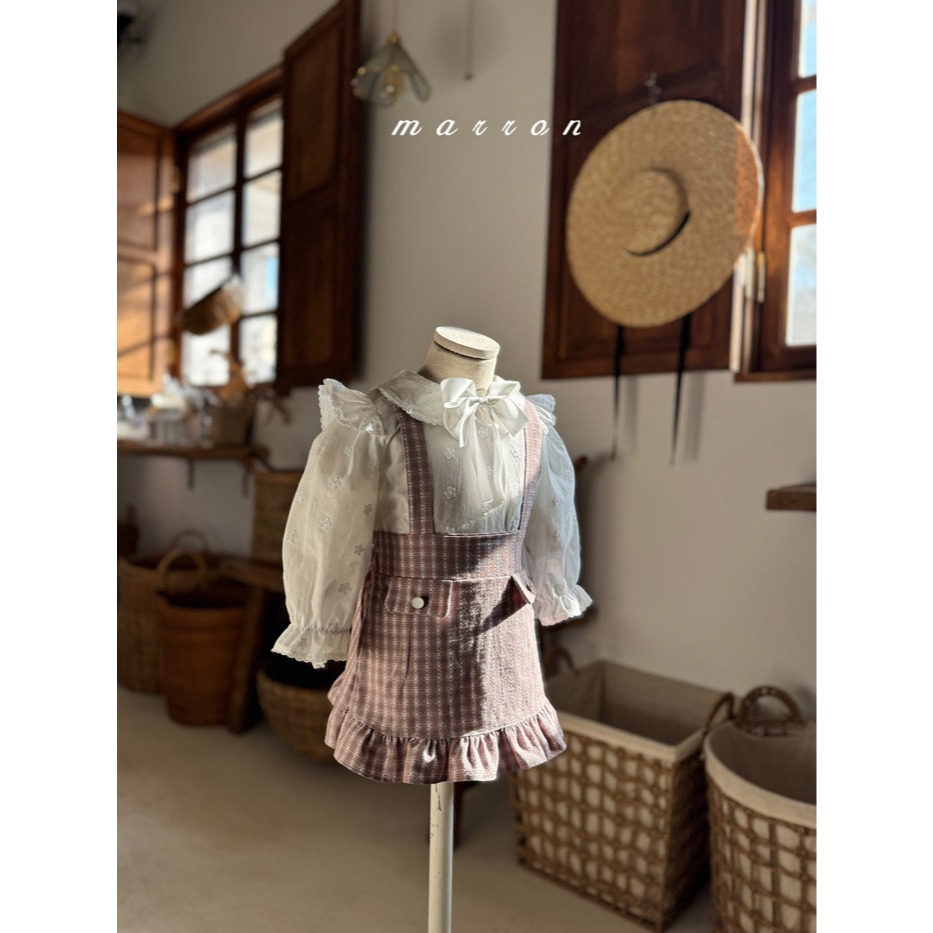 26春 正韓 Marron Petite Bloom｜復古格紋吊帶裙（75-110cm)-細節圖6