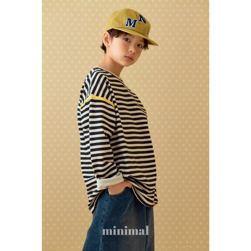 26春 正韓 Minimal Urban Minimal｜城市感拼接條紋長袖上衣（85-145cm)-細節圖2