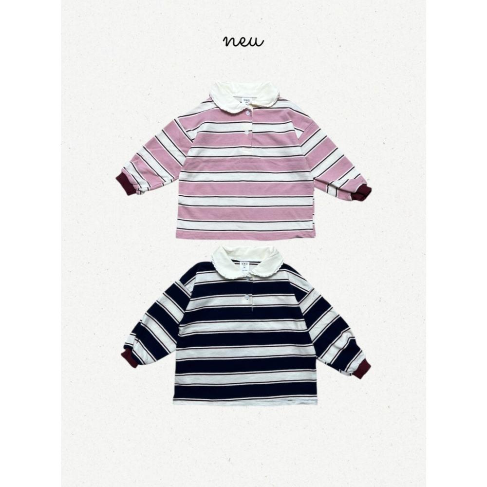 26春 正韓 neu｜Little Vintage 條紋小細節上衣 粉/藍-細節圖2