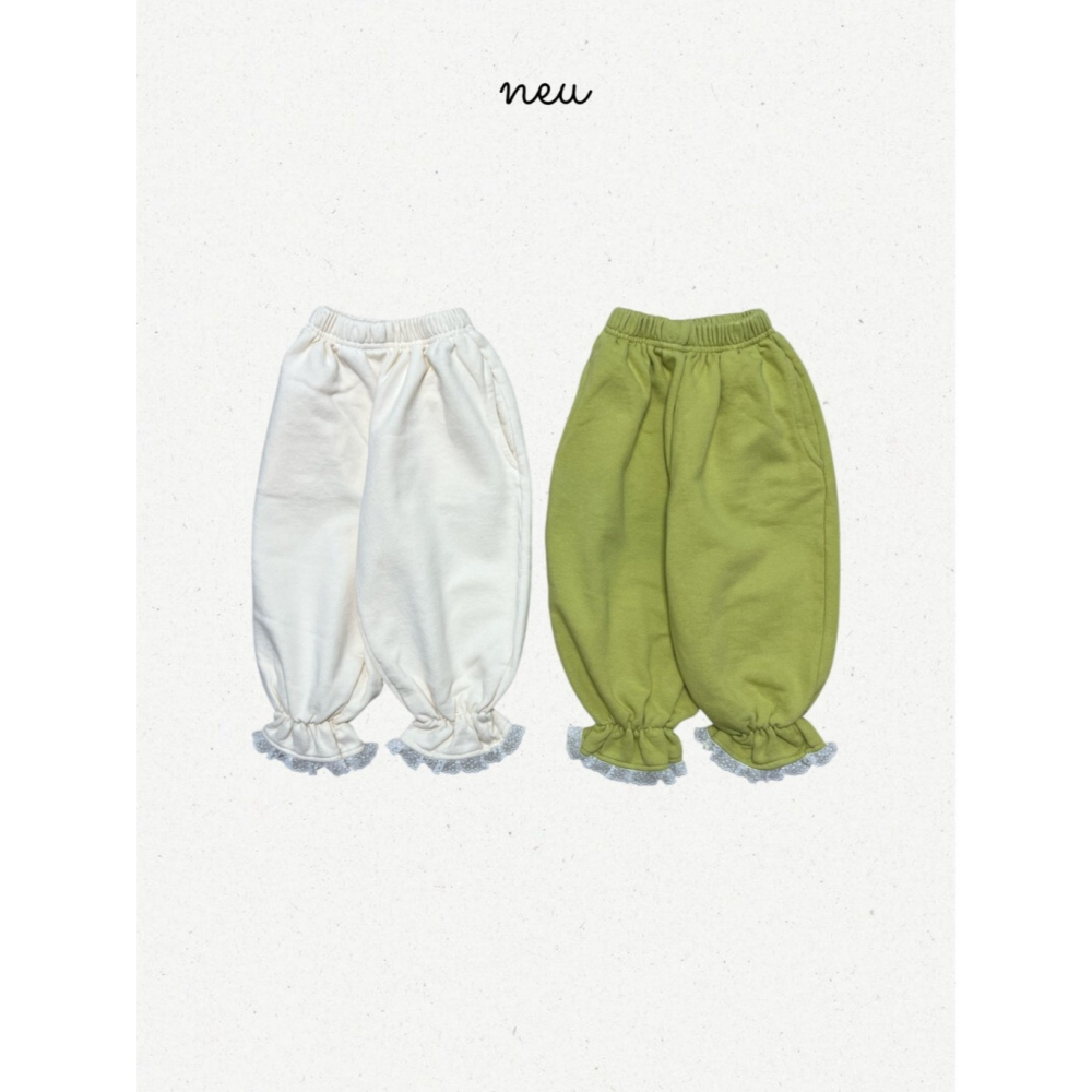26春 正韓 neu｜Little Vintage 蕾絲小細節 慢跑褲 米/綠-細節圖2