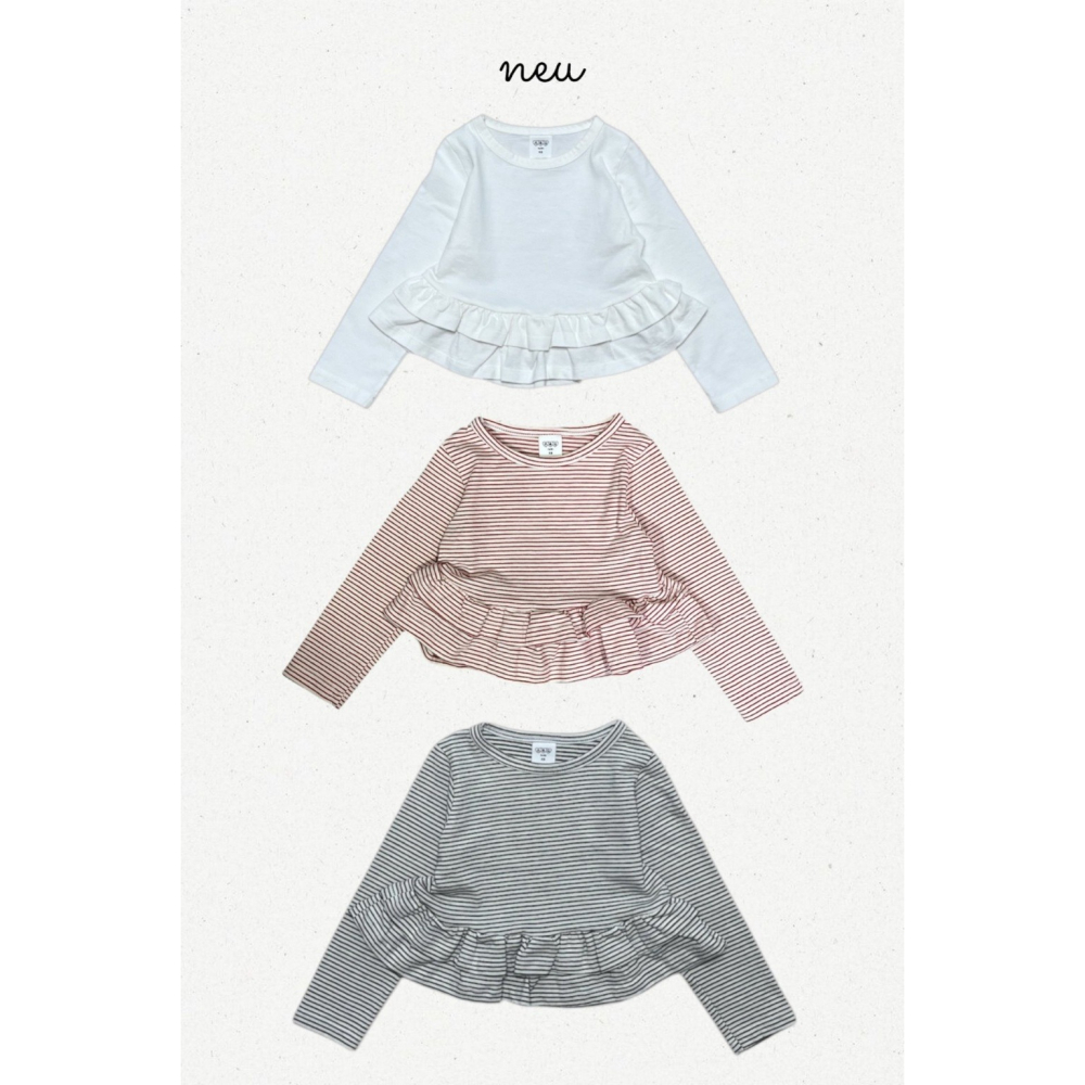 26春 正韓 neu｜Little Vintage  小裙擺上衣  白/黑條/紅條-細節圖2