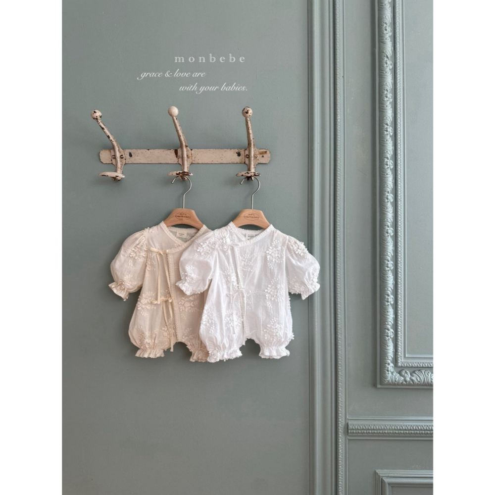 26春 正韓 monbebe 質感刺繡 綁帶蝴蝶衣 適合新生兒-細節圖2