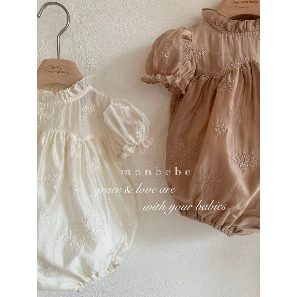 26夏 正韓 monbebe  高級立領刺繡 包屁衣 baby款（另有幼童、Mom款）-細節圖2