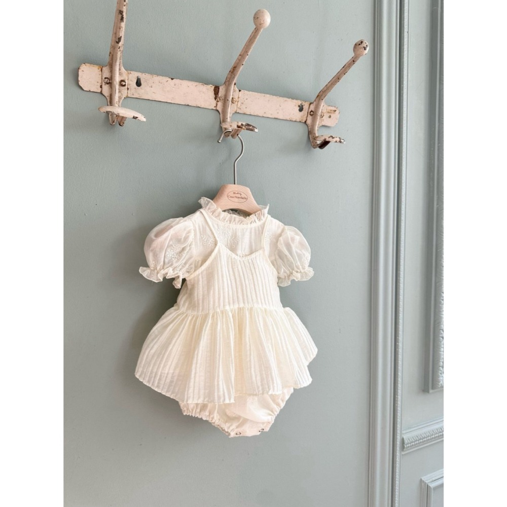 26夏 正韓 monbebe  高級立領刺繡 包屁衣 baby款（另有幼童、Mom款）-細節圖7