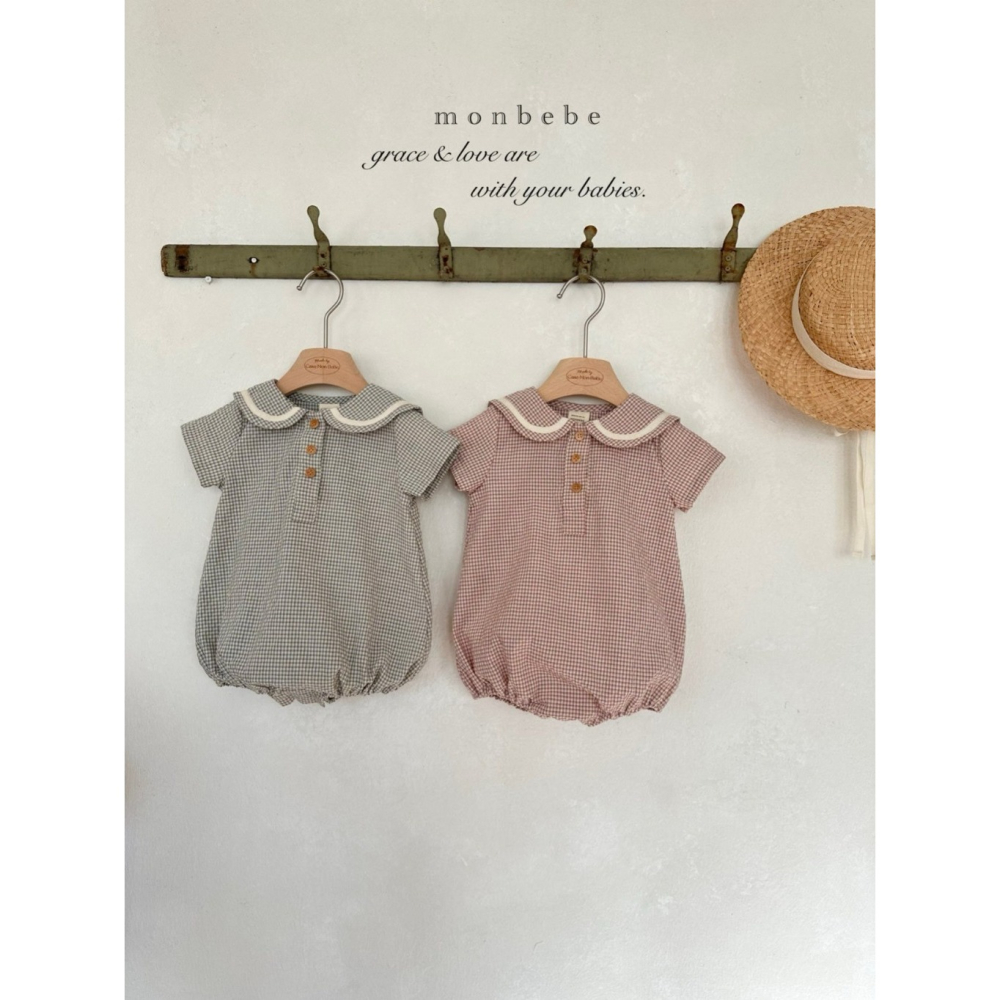 26春 正韓 monbebe 學院海軍領 格紋 包屁衣 babay款-細節圖3