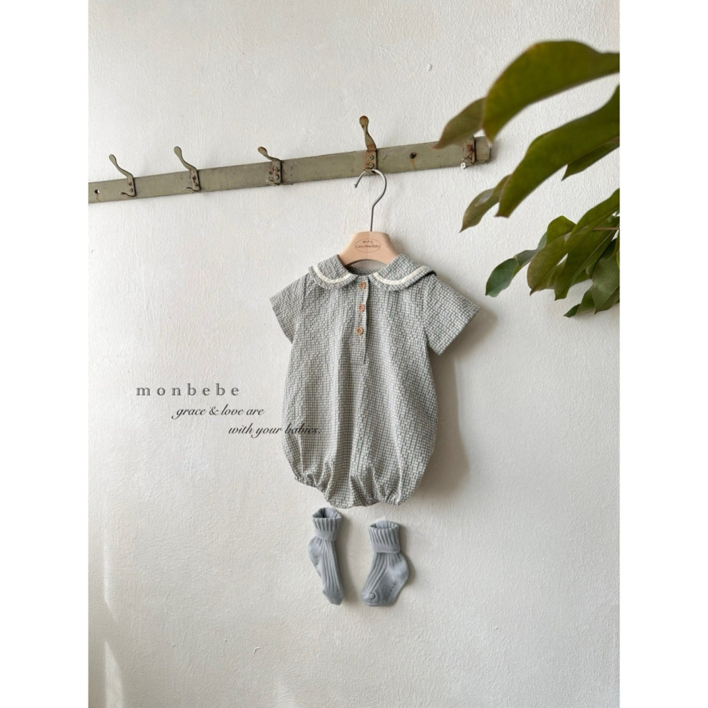 26春 正韓 monbebe 學院海軍領 格紋 包屁衣 babay款-細節圖4