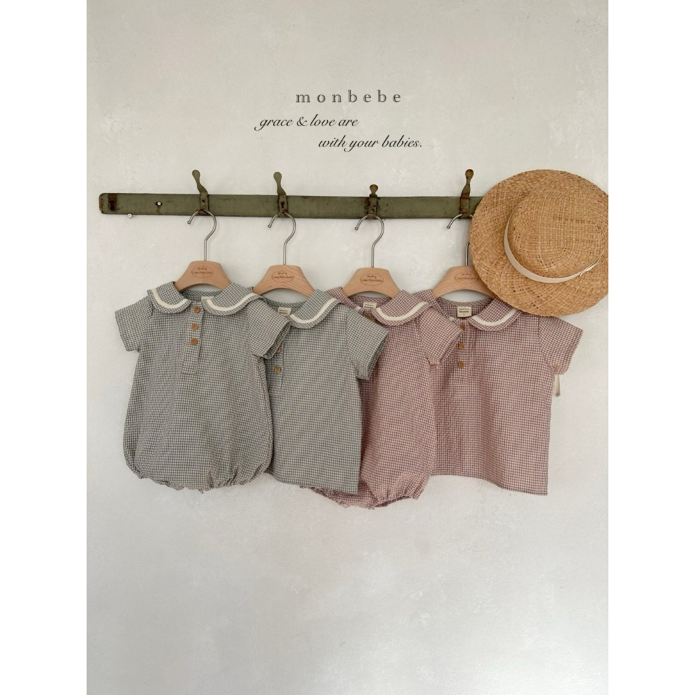 26春 正韓 monbebe 學院海軍領 格紋 包屁衣 babay款-細節圖5