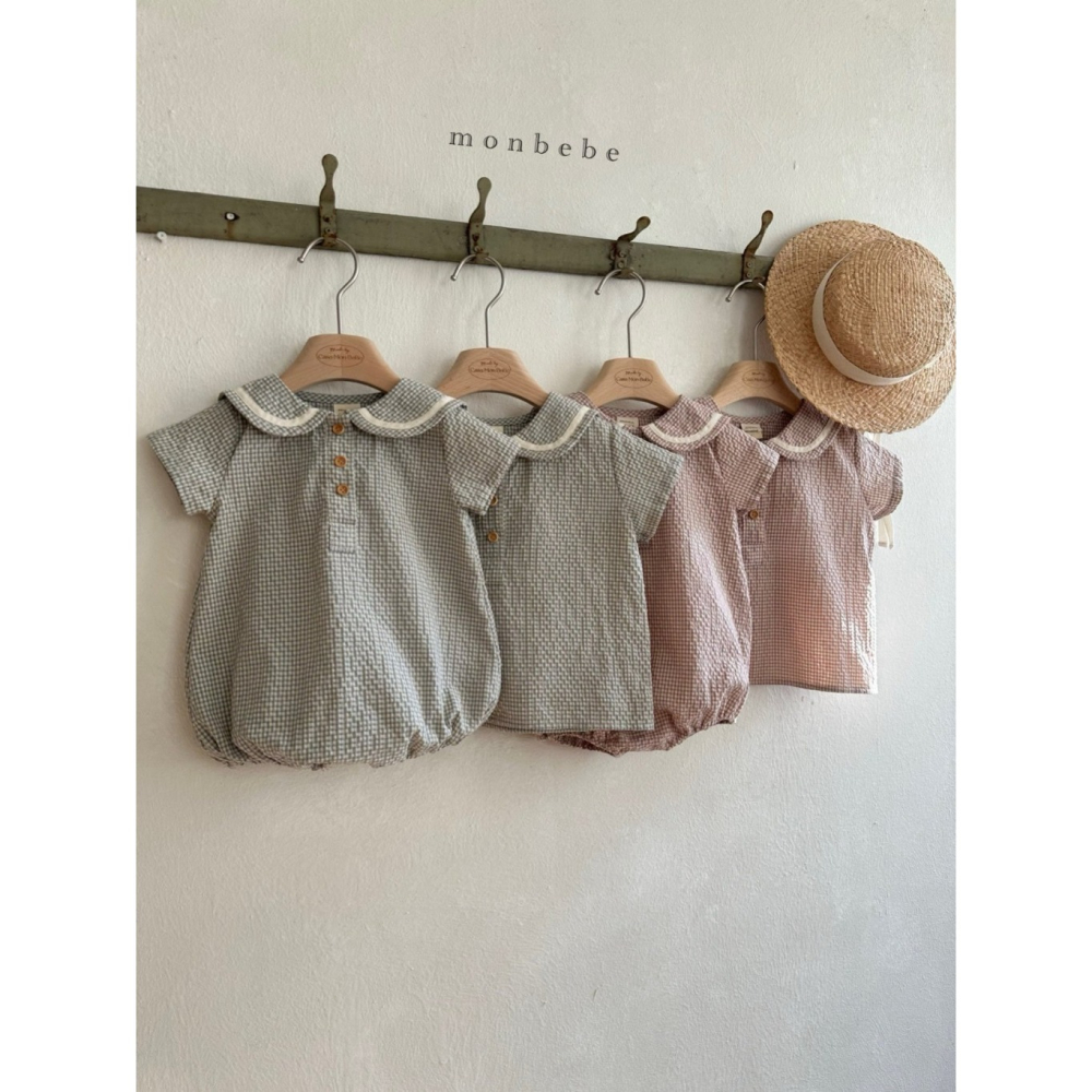 26春 正韓 monbebe 學院海軍領 格紋 包屁衣 babay款-細節圖6