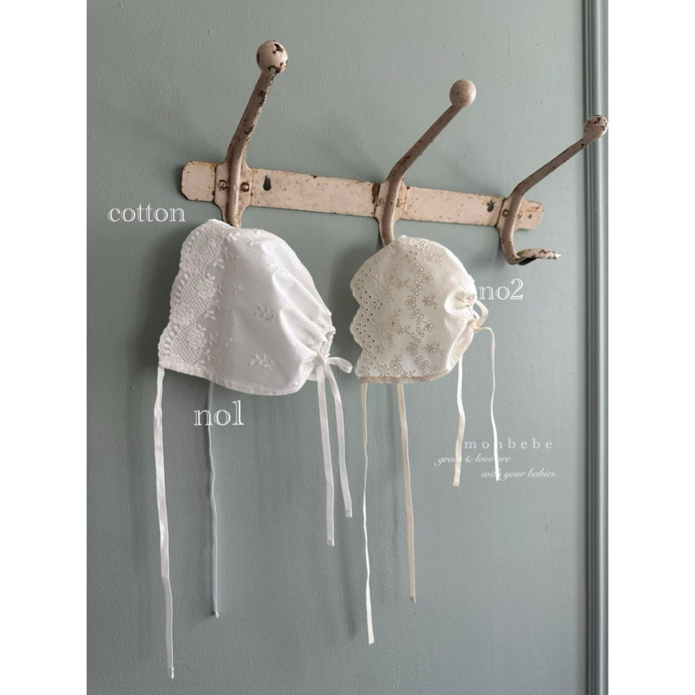 26春 正韓 monbebe  質感蕾絲 綁帶帽 baby款-細節圖2