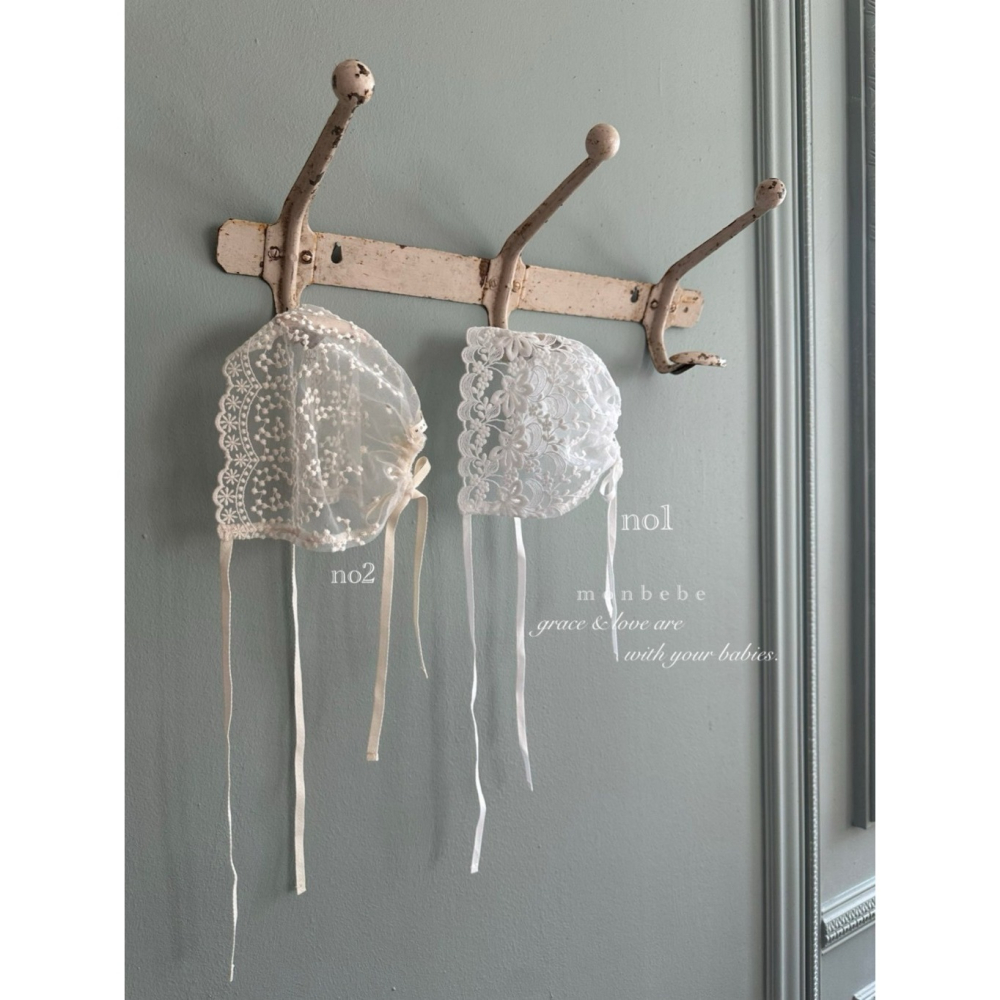 26春 正韓 monbebe  質感蕾絲 綁帶帽 baby款-細節圖3