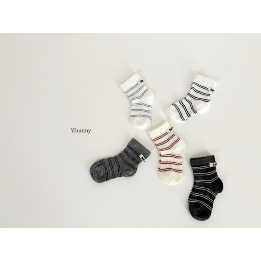 正韓 V.bunny 條紋短襪（五雙一組）-細節圖3