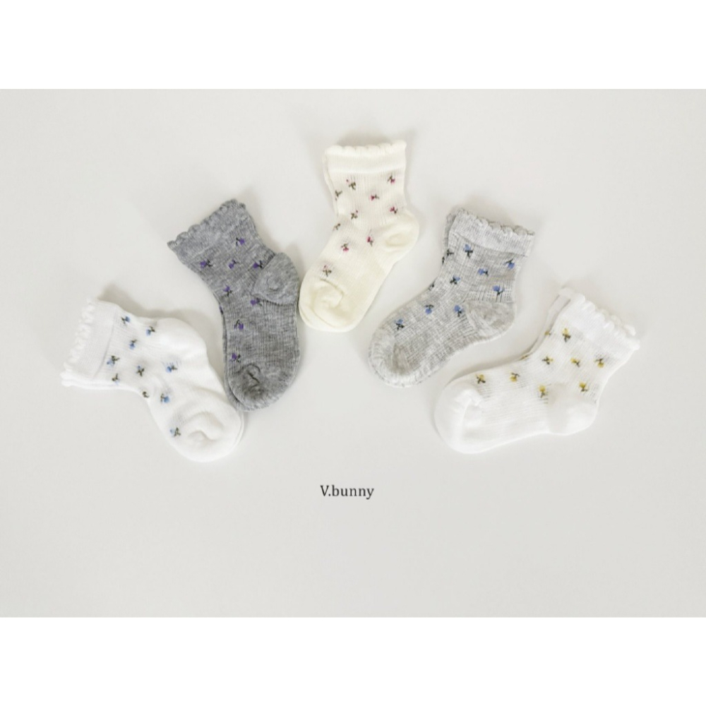 正韓 V.bunny 小碎花短襪（五雙一組）-細節圖2
