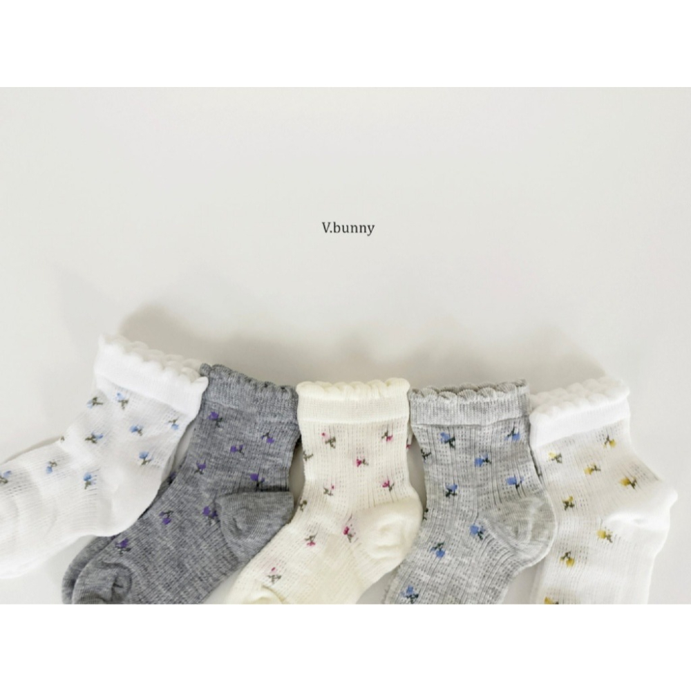 正韓 V.bunny 小碎花短襪（五雙一組）-細節圖3