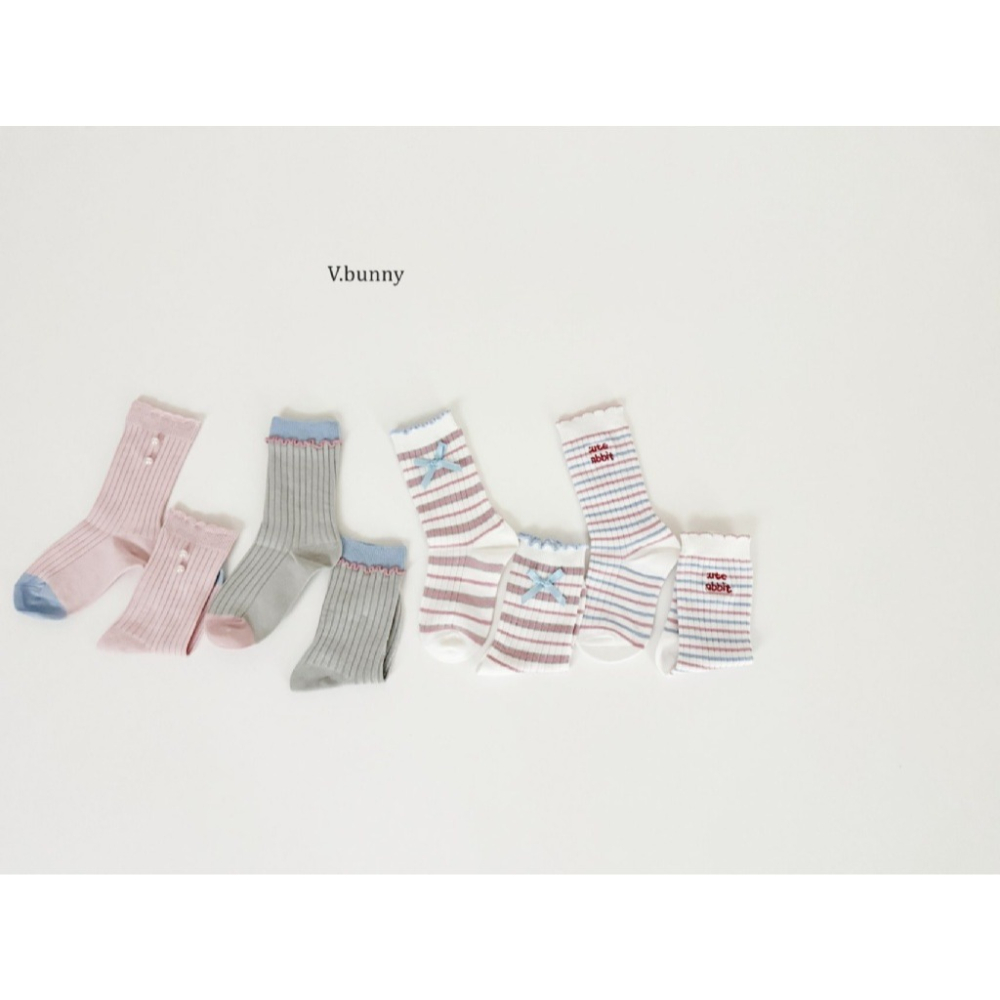 正韓 V.bunny 粉嫩色條紋 中筒襪 (四雙一組）-細節圖2
