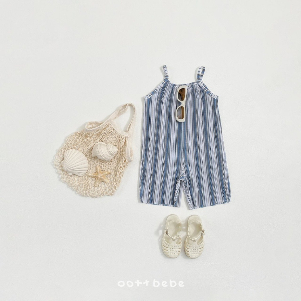 26夏 正韓 OOTTBEBe｜Soft Daily｜皺皺直條 細肩帶連身褲 幼童款-細節圖2