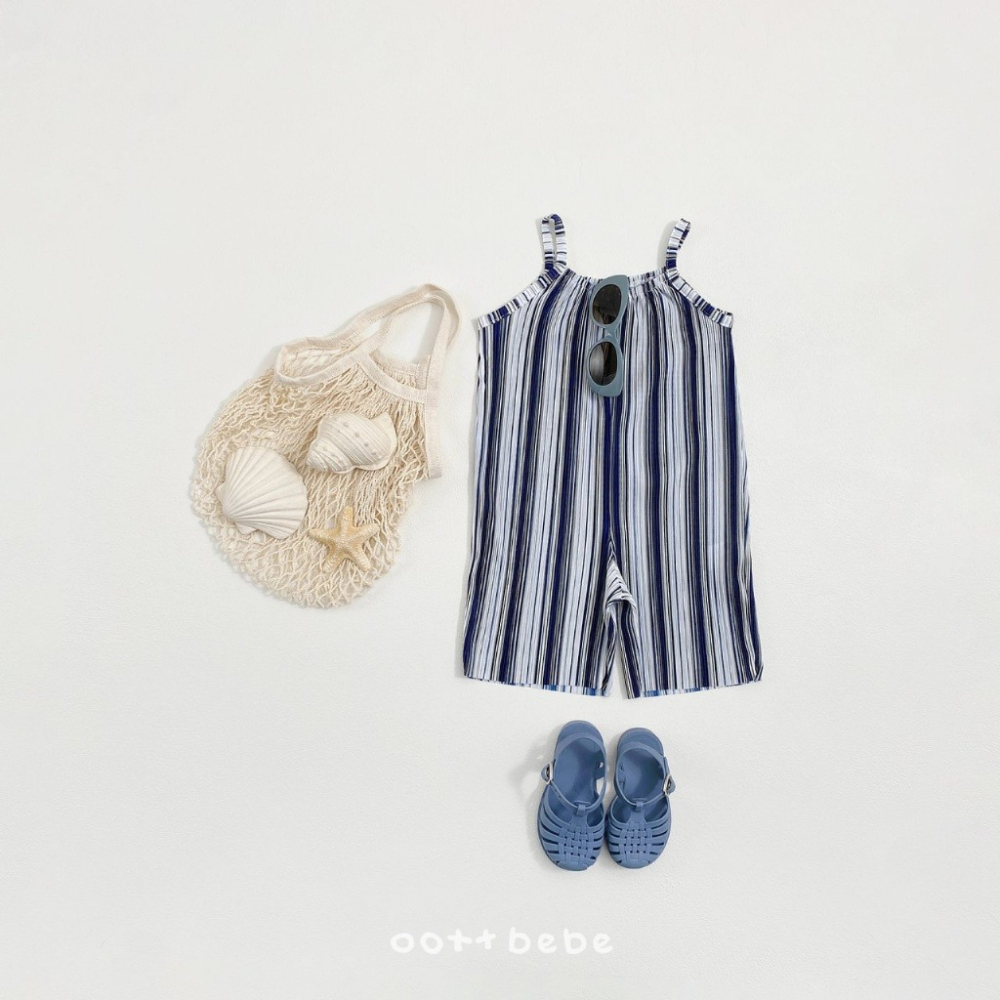 26夏 正韓 OOTTBEBe｜Soft Daily｜皺皺直條 細肩帶連身褲 幼童款-細節圖3