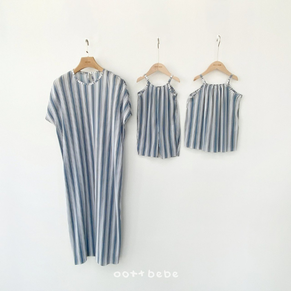 26夏 正韓 OOTTBEBe｜Soft Daily｜皺皺直條 細肩帶洋裝 幼童/Mom款-細節圖4