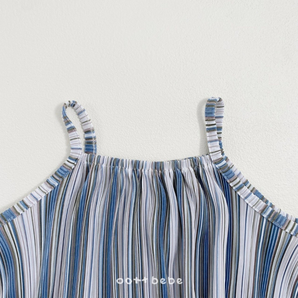 26夏 正韓 OOTTBEBe｜Soft Daily｜皺皺直條 細肩帶洋裝 幼童/Mom款-細節圖6