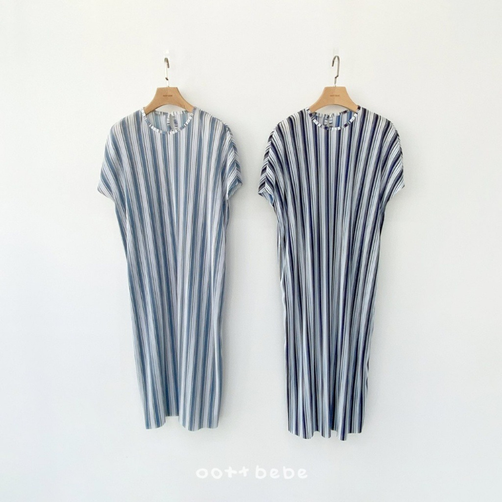 26夏 正韓 OOTTBEBe｜Soft Daily｜皺皺直條 細肩帶洋裝 幼童/Mom款-細節圖8