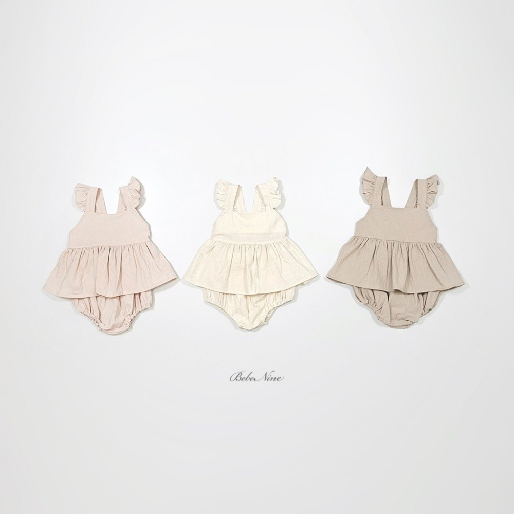 26夏 正韓 BEBENINE｜Milk Beige 荷葉邊 後交叉 套裝 baby款-細節圖2