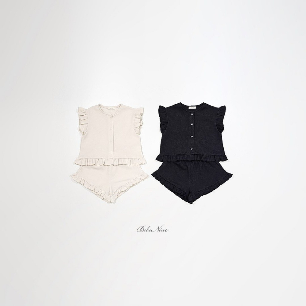 26夏 正韓 BEBENINE｜Milk Beige 簡約華夫格 荷葉邊套裝-細節圖5