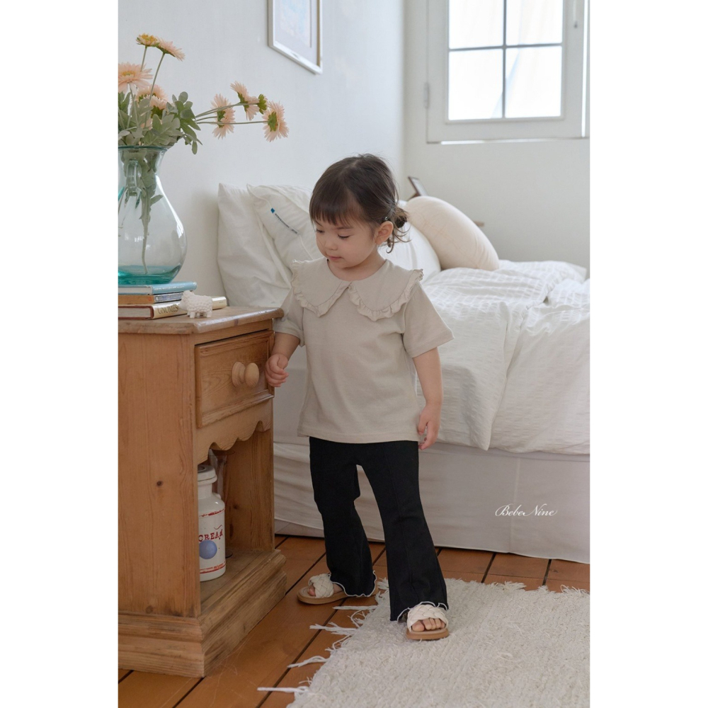 26夏 正韓 BEBENINE｜Milk Beige 微喇叭 坑條木耳邊 長褲-細節圖4