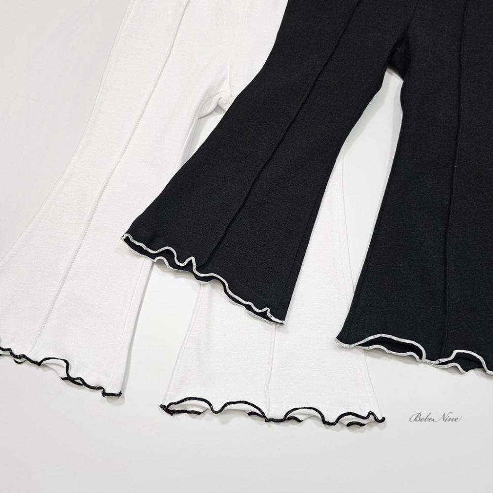 26夏 正韓 BEBENINE｜Milk Beige 微喇叭 坑條木耳邊 長褲-細節圖5