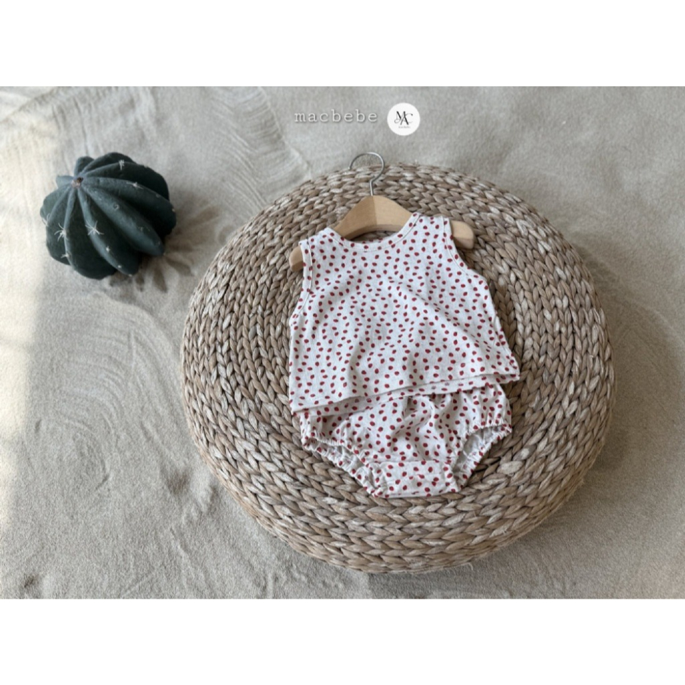 26夏 正韓 MACBEBE｜Pure Baby 草莓多多 背心、短袖套裝（三件一組）-細節圖3