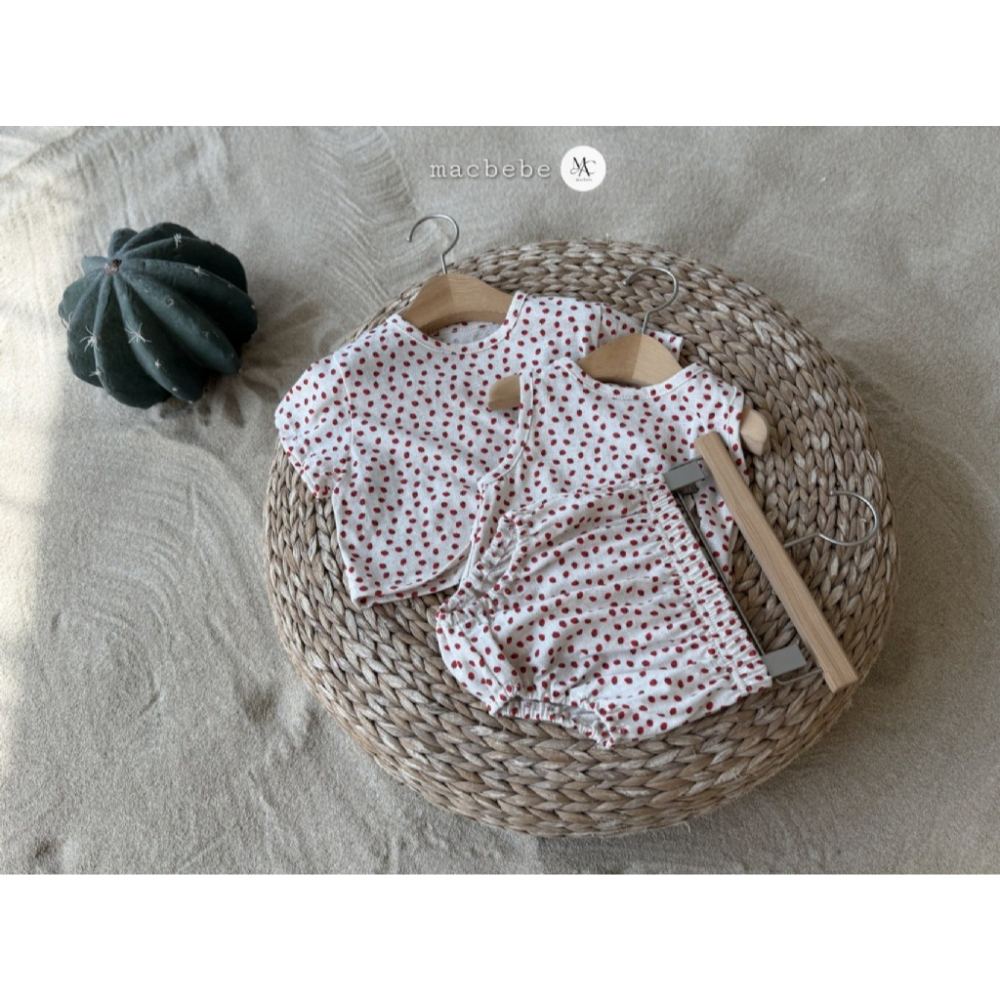 26夏 正韓 MACBEBE｜Pure Baby 草莓多多 背心、短袖套裝（三件一組）-細節圖4