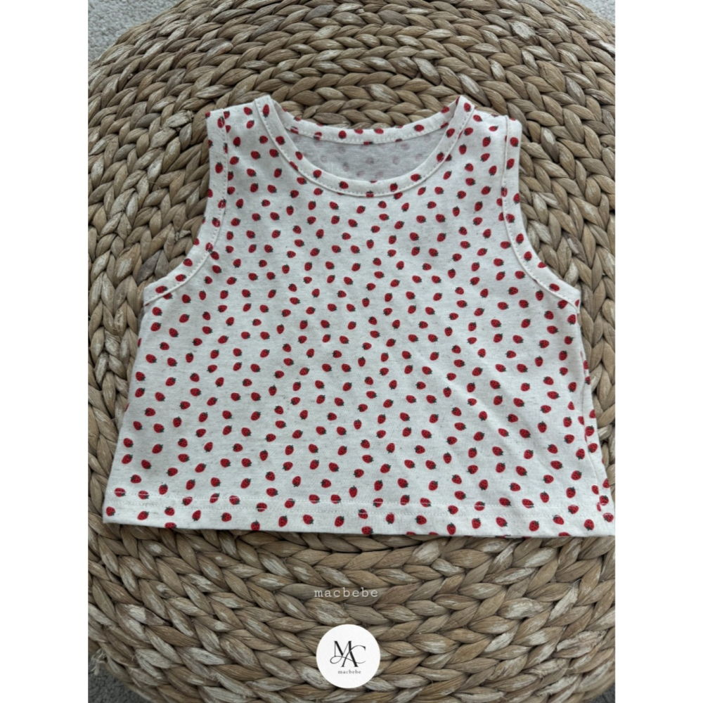26夏 正韓 MACBEBE｜Pure Baby 草莓多多 背心、短袖套裝（三件一組）-細節圖5