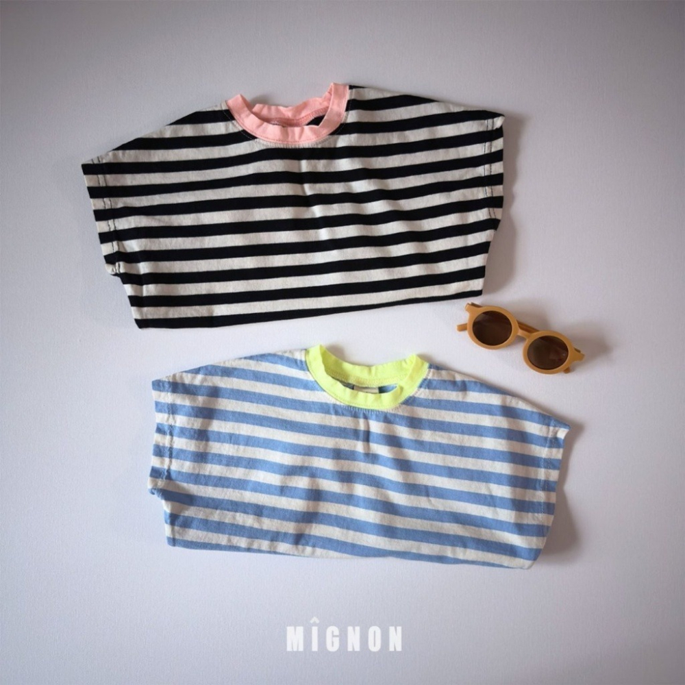 26夏 正韓 MIGNON｜Kid Casual 落肩條紋短T-細節圖2