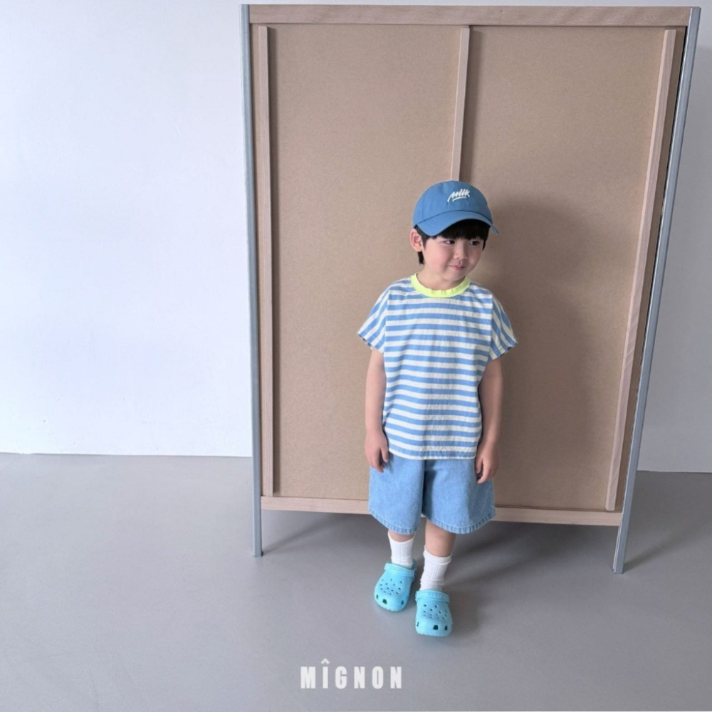 26夏 正韓 MIGNON｜Kid Casual 落肩條紋短T-細節圖3