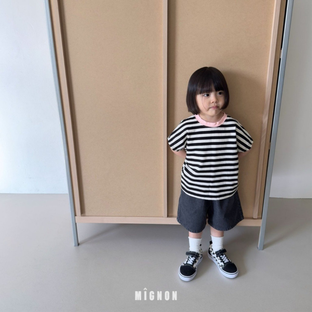26夏 正韓 MIGNON｜Kid Casual 落肩條紋短T-細節圖5