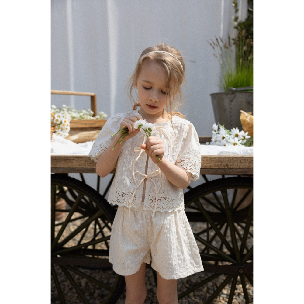 26夏 正韓 Perrobebe｜Cottage Story 蕾絲綁帶上衣套裝 大推款-細節圖2