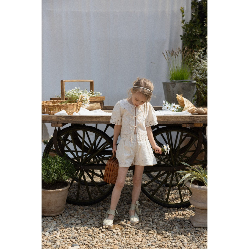 26夏 正韓 Perrobebe｜Cottage Story 蕾絲綁帶上衣套裝 大推款-細節圖3