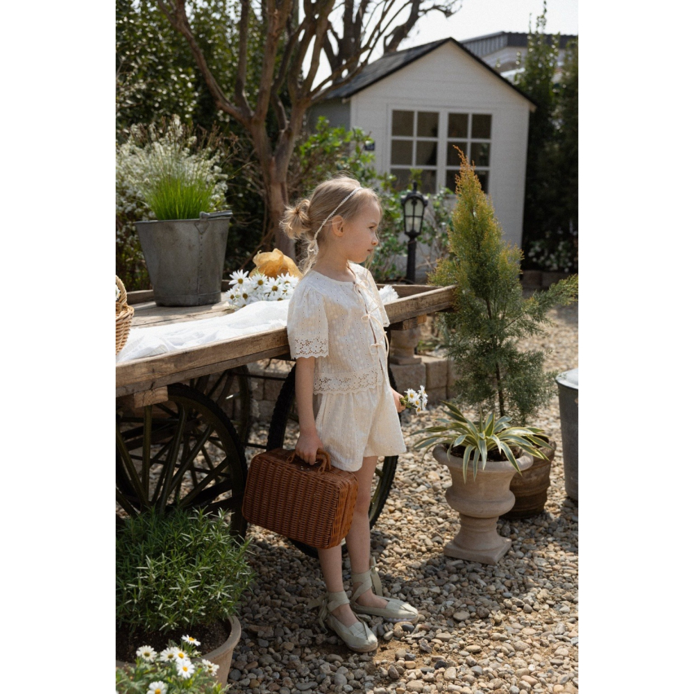 26夏 正韓 Perrobebe｜Cottage Story 蕾絲綁帶上衣套裝 大推款-細節圖5