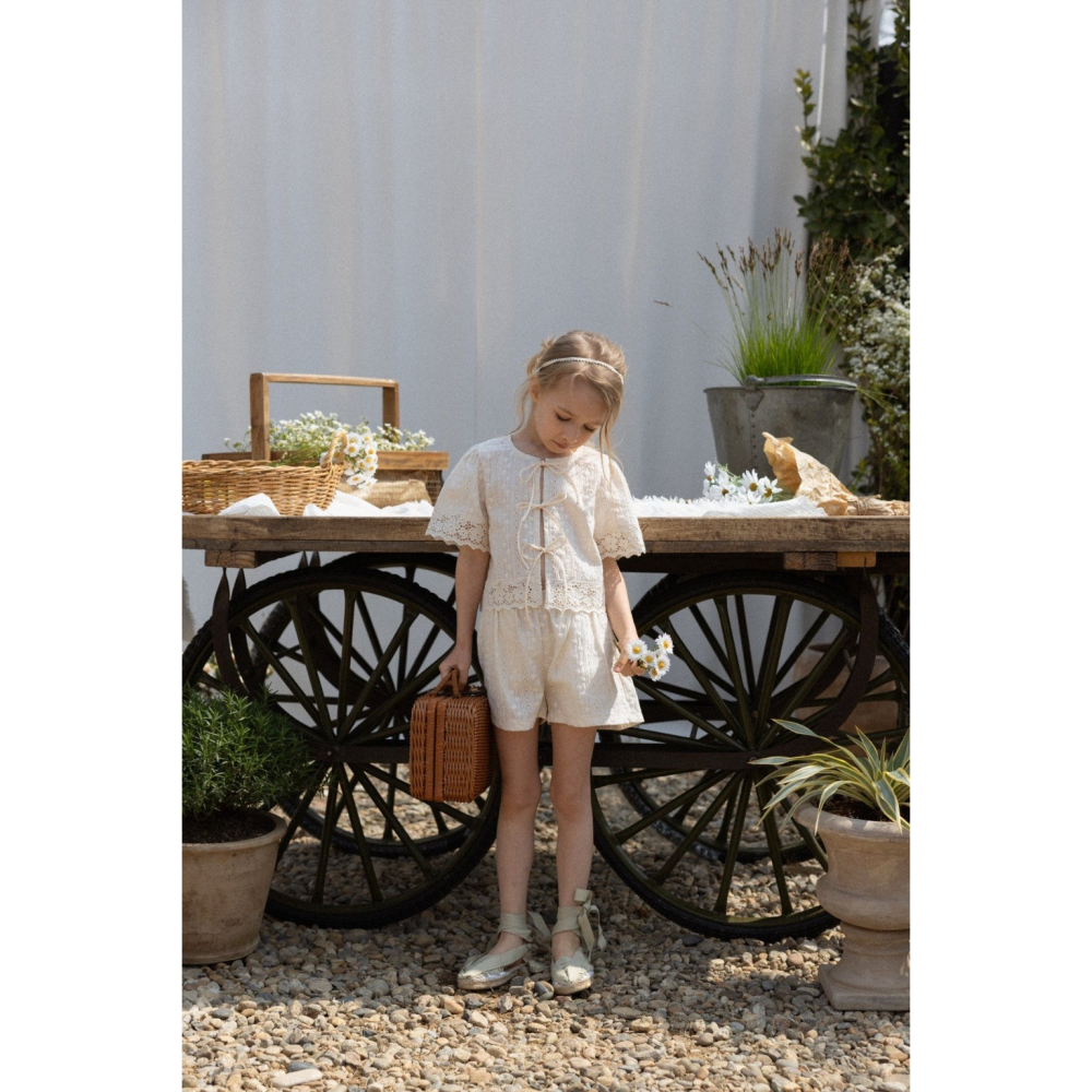 26夏 正韓 Perrobebe｜Cottage Story 蕾絲綁帶上衣套裝 大推款-細節圖6