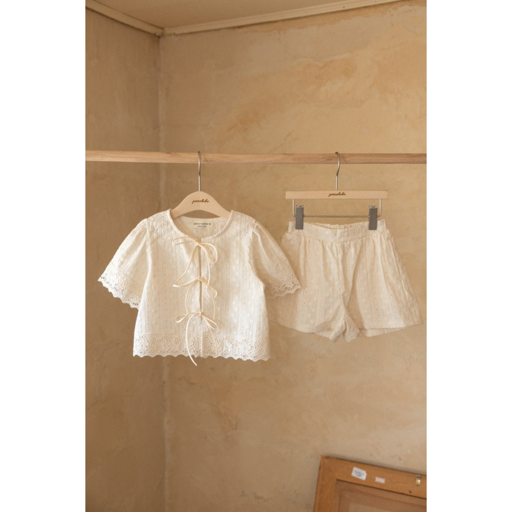 26夏 正韓 Perrobebe｜Cottage Story 蕾絲綁帶上衣套裝 大推款-細節圖7