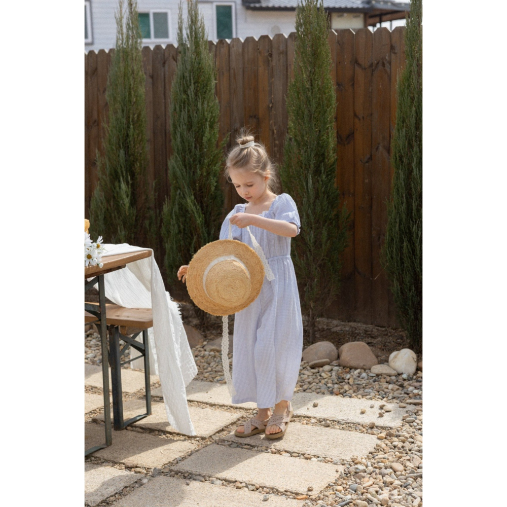 26夏 正韓 Perrobebe｜Cottage Story 細格紋 連身褲-細節圖2