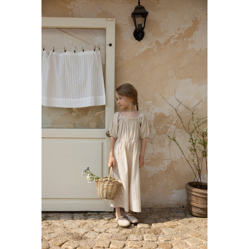 26夏 正韓 Perrobebe｜Cottage Story 細格紋 連身褲-細節圖3