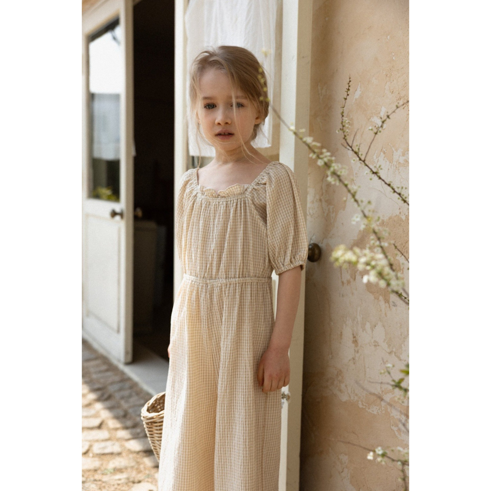 26夏 正韓 Perrobebe｜Cottage Story 細格紋 連身褲-細節圖4