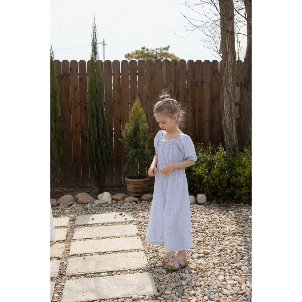 26夏 正韓 Perrobebe｜Cottage Story 細格紋 連身褲-細節圖5