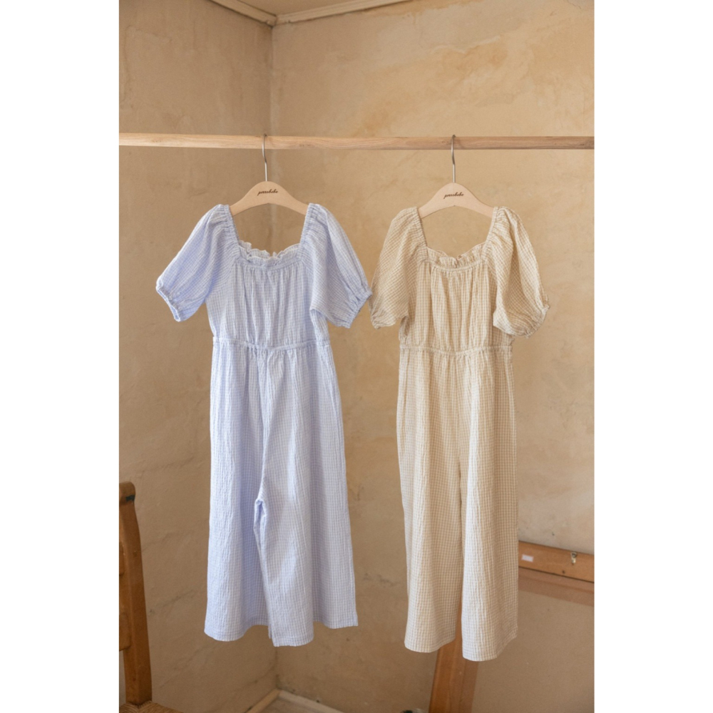 26夏 正韓 Perrobebe｜Cottage Story 細格紋 連身褲-細節圖9