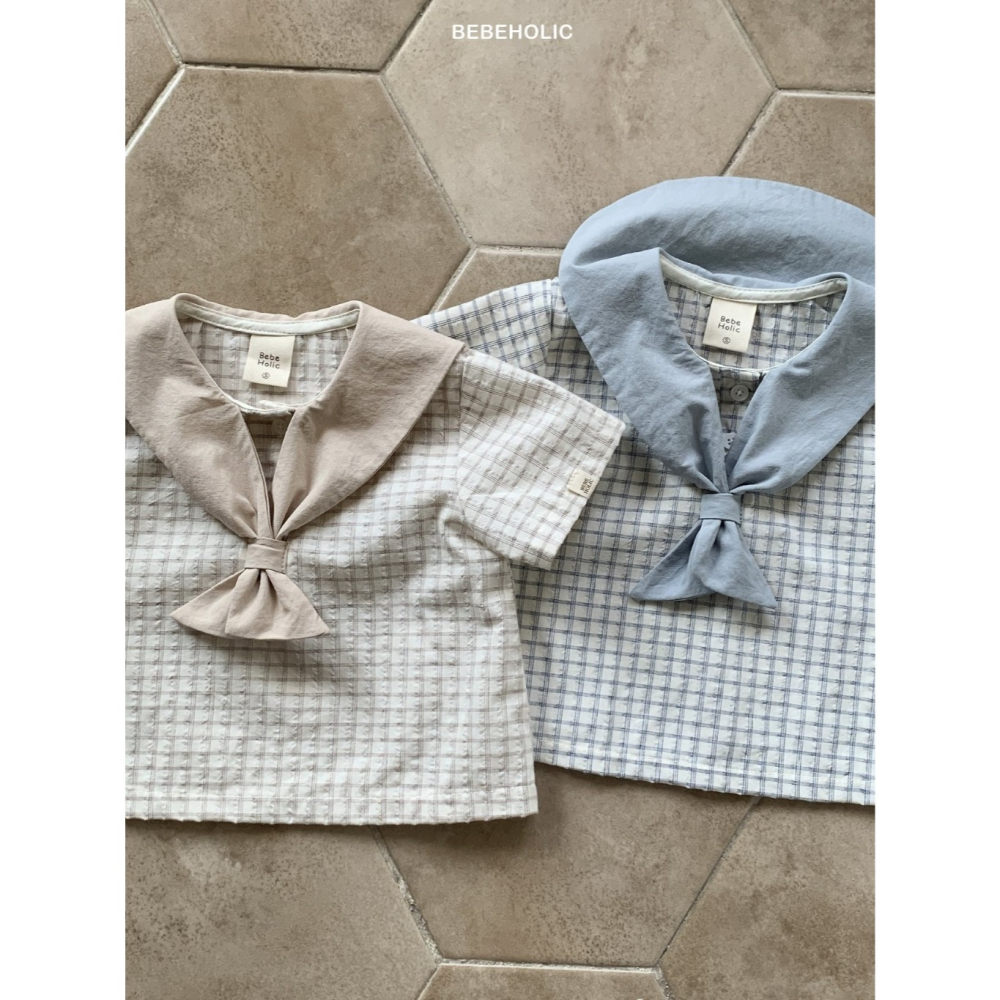 26夏 正韓 BEBEHOLIC｜Pure Lace 格紋小領結 上衣-細節圖2