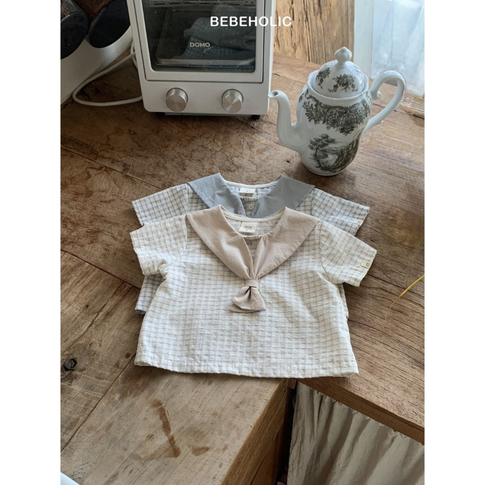 26夏 正韓 BEBEHOLIC｜Pure Lace 格紋小領結 上衣-細節圖3