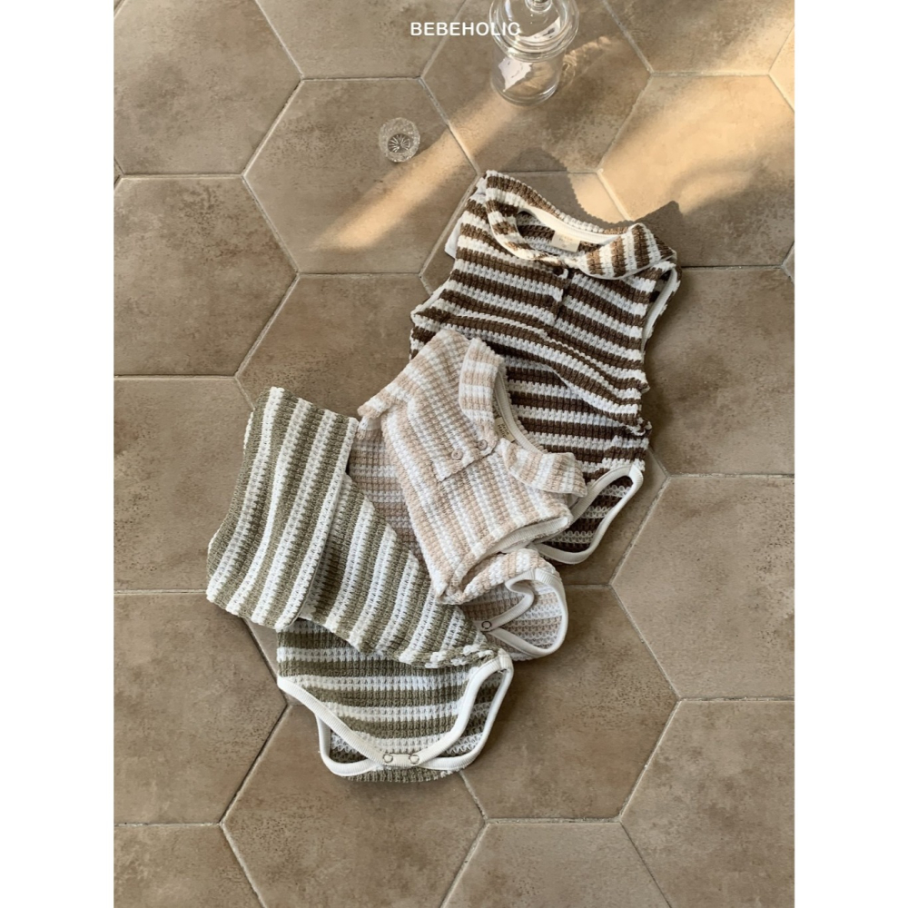 26夏 正韓 BEBEHOLIC｜Pure Lace 復古配色 條紋包屁衣-細節圖5