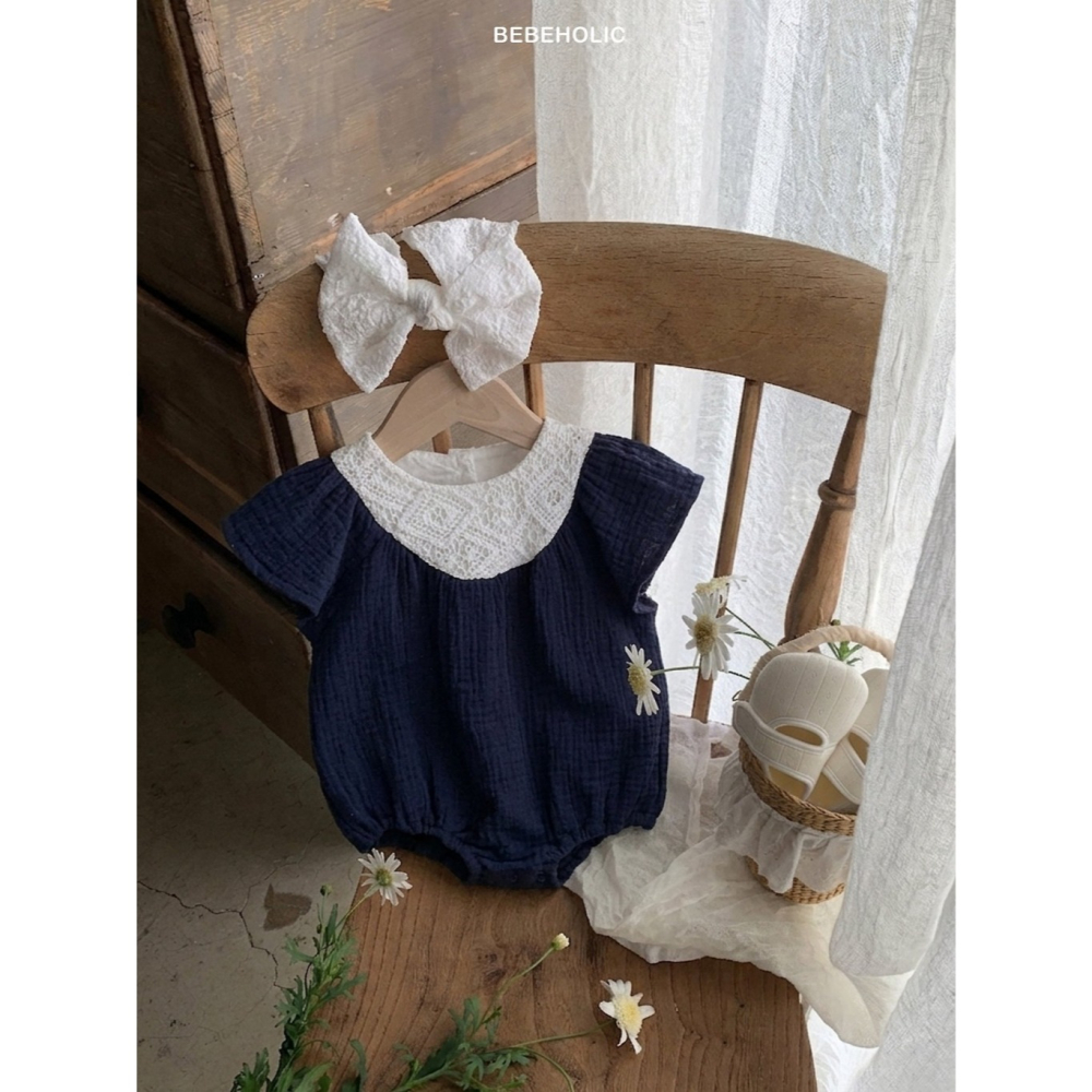 26夏 正韓 BEBEHOLIC｜Pure Lace 皺皺紗 拼接蕾絲 包屁衣-細節圖4