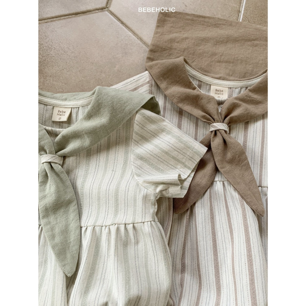 26夏 正韓 BEBEHOLIC｜Pure Lace 領結 直條紋 包屁衣-細節圖2